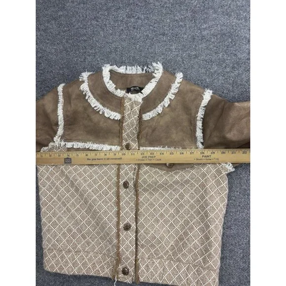 Miss Me Jacket Womens Small Beige Faux Suede Fringe Western Boho Button Short - Picture 5 of 7